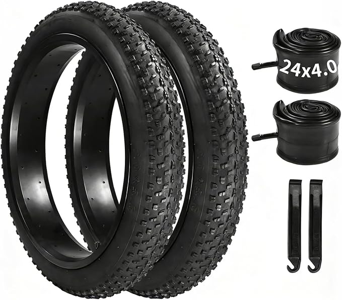 2 Pack 20x3.0/20x4.0/24x4.0/26x3.0/26x4.0 Fat Bike Tires and Tubes Set, 20 Inch All-Terrain Tires, for Mountain Ebikes Snow Bikes Beach