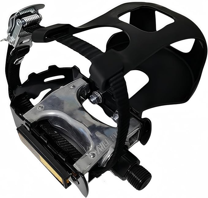 YBEKI Pro-Grade Spin Bike Pedals with Toe Clips & 4D Adjustable Straps - 9/16" Alloy Spindle for Mountain Road Bikes/Peloton/Schwinn/Sunny Bikes | 500lb Load Capacity + 12-Month Warranty