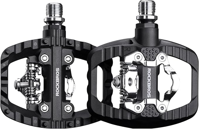 ROCKBROS Mountain Bike Pedals Dual Function Sealed Clipless Flat Platform Compatible with SPD Bicycle Pedals for Mountain Bike MTB Pedals Flat