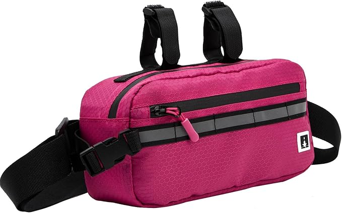 ROYALFAIR Waterproof Bike Handlebar Bag with Reflective Strips & Shoulder Strap, Bicycle Front Frame Storage Pouch for Mountain Road Cycling Commuting (rose)