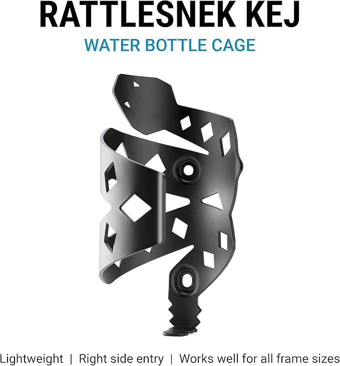 Portland Design Works Water Bottle Cage - Lightweight Water Bottle Holder for Bikes, RATTLESNEK KEJ, Black - Right Opening