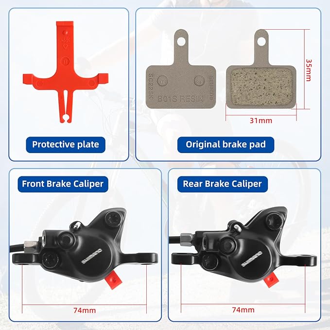 MT200 MTB Hydraulic Disc Brake Set, Left Front 800mm & Right Rear 1550mm, Mountain Bike Brakes Set for Mountain Bike, Road Bike, Fat Bike(2 Piston)