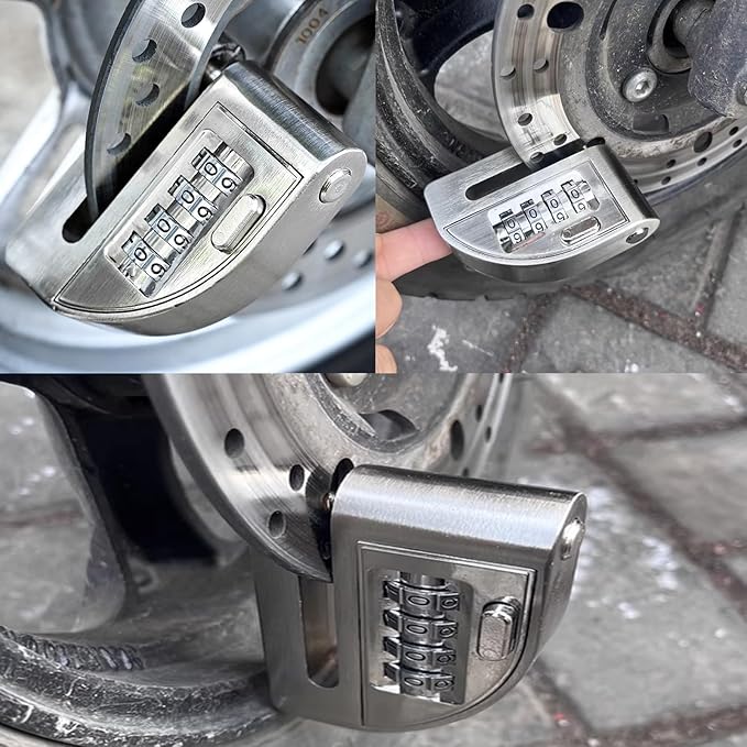 Motorcycle Locks Anti Theft, 4 Digit Combination Wheel Disc Lock, Brake Handlebar Lock Universal for Motorcycles, ATV, Dirt Bikes, Mopeds, Scooters