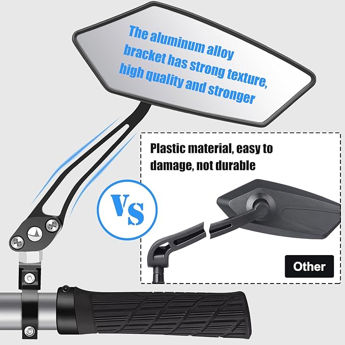Diyife Bike Mirror, HD Wide Angle Large Handlebar Rearview Mirror, Blast-Resistant 360°Adjustable Bicycle Rear View Mirror Accessories for Mountain Road Bike Moto (Left)
