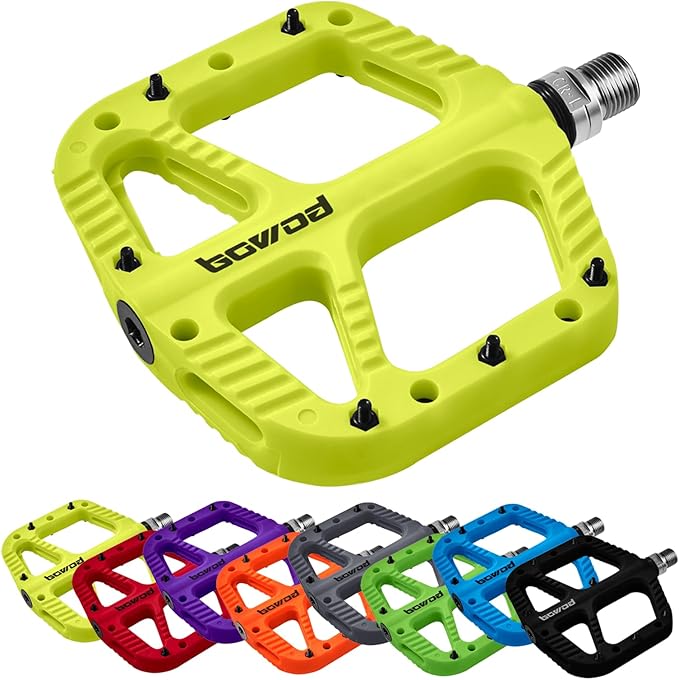 MTB Pedals Flat Mountain Bike Pedals Adult, Light and Wide Nylon Composite Bicycle Platform Pedal w Grippy Pins, 9/16" Cr-Mo Spindle 2 Bearings, Clipless Pedals for BMX Gravel Road E.Bike 9/16"