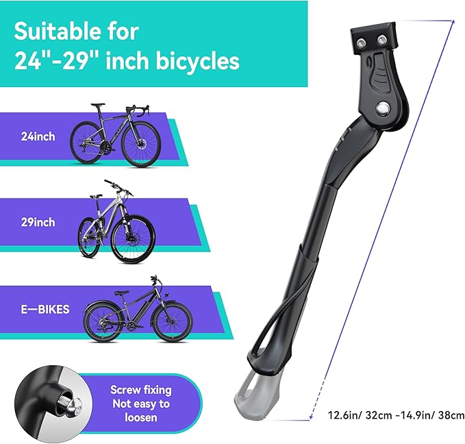 EMTB Bike Kickstand 18mm Hole Spacing M5 Rear Mount Bicycle Kickstand Fit 26-29 Inch Adult Bikes Aluminium Alloy Bike Kick Stand Adjustable for Road Bike/MTB/BMX/E-Bike