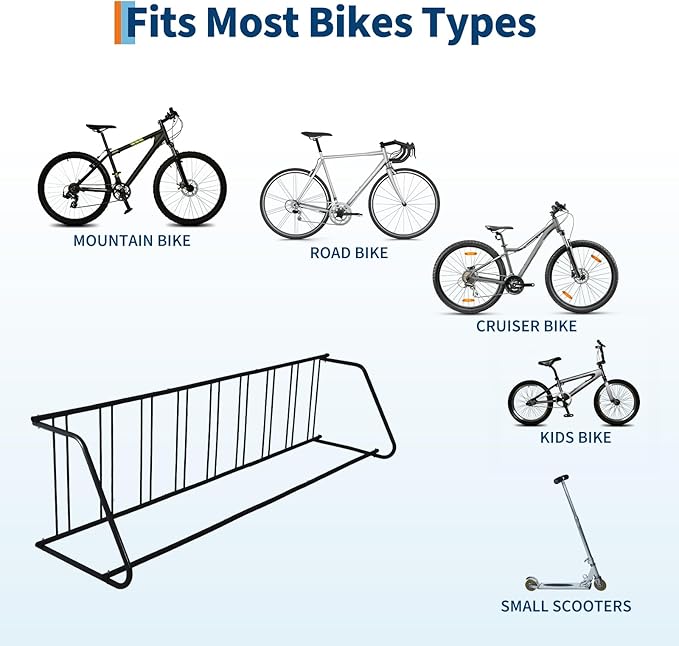 Single Side 9 Bike Floor Rack 110 Inch Length Freestanding Bicycle Parking Stand In Ground Grid Design For Garages Streets Yards And Bike Events Heavy Duty Storage (Black, Single Side 9 Bike)