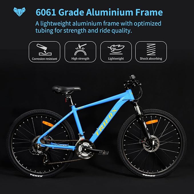 TRIFOX Aircraft-Grade Aluminum Alloy 26 Inch Mountain Bike with Shimano 21 Speed, Front Suspension Frok, Dual Disc Brakes, 15/17 Inch Frame for Men Women Boys and Girls
