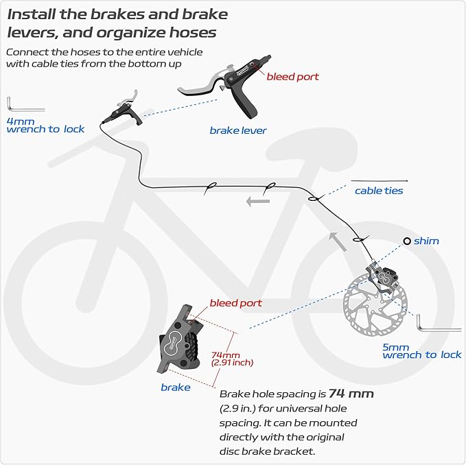 SD-230X MTB Hydraulic Disc Brake Set 2-Pistons/4-Pistons,Aluminum Front and Rear Two-Finger Brake levers,Brake Kit for Mountain Bike