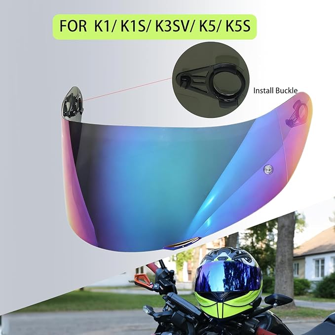 Motorcycle Helmet Visor for AGV K1 K1S K3SV K5 K5S, Anti-Scratch UV Protected Full Face Shield, High-Definition Tinted Mirror PC Lens, Day Riding (Rainbow)