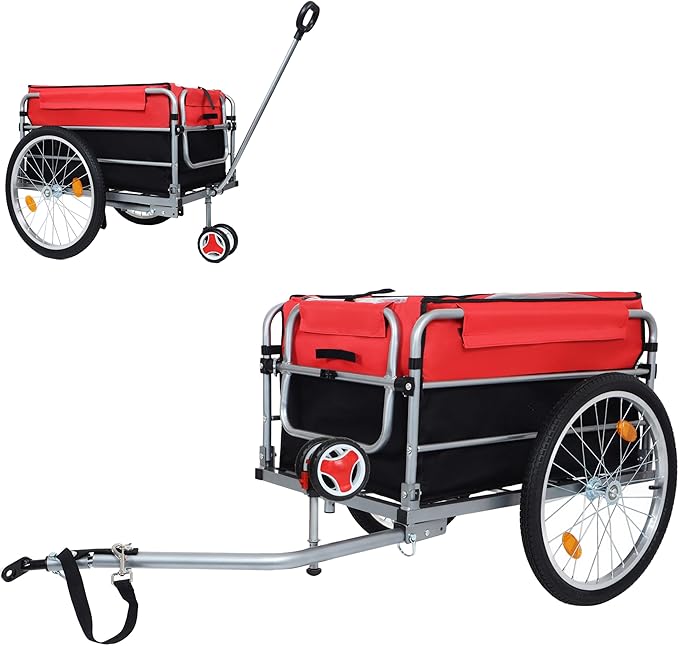 Aluminum Bike Cargo Trailer - 20" Wheel Folding Bicycle Trailer with Removable Oxford Fabric Cover, Safe Hitch System for Bike, Groceries & Travel