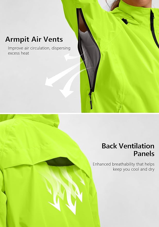 Bikewa Women's Cycling Rain Jackets Waterproof Windbreaker Lightweight Running Windproof Reflective Jacket Packable Hooded