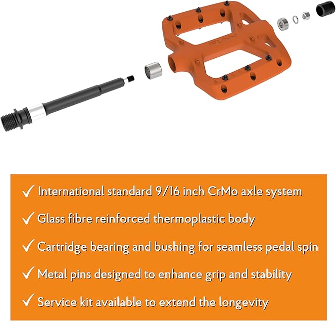 Funn Taipan Glass Fiber Reinforced Thermoplastic Bike Pedals with 9/16-inch CrMo Axles and Shin-Friendly Pins for MTB/BMX/Urban/Gravel Riding