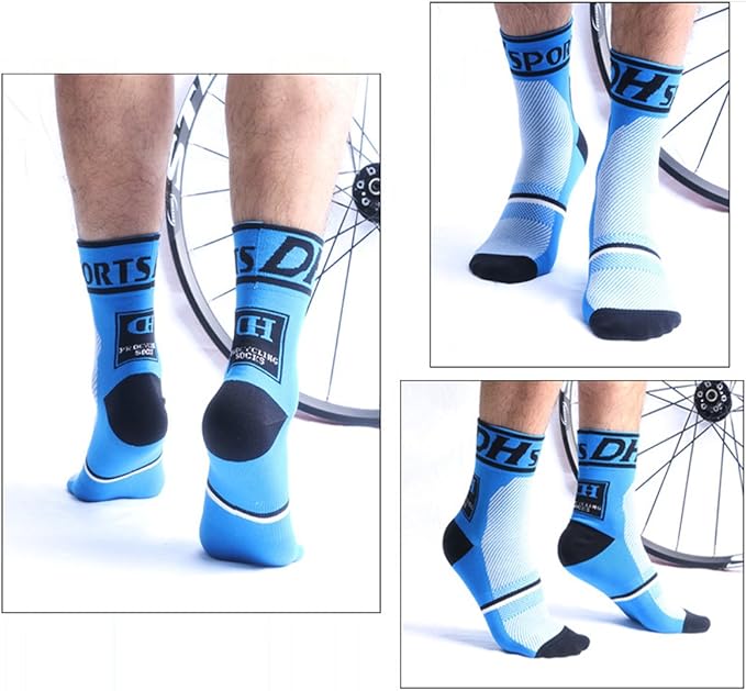 Libar Men's Cycling Socks Unisex Breathable Sports Running Trekking Athletic Basketball Socks (3 Pairs(white+green+blue))