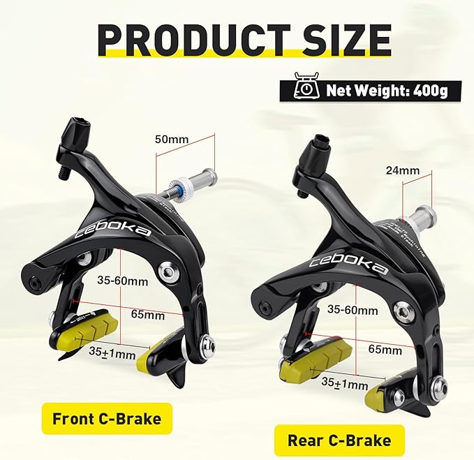 Dual Pivot C Brakes, Forged Aluminum Alloy Front and Rear Caliper Set, Road Bike Rim Brakes Compatible with 700c, Fits 19-26mm Rims, Max 30mm Tire Width, 2 Colors