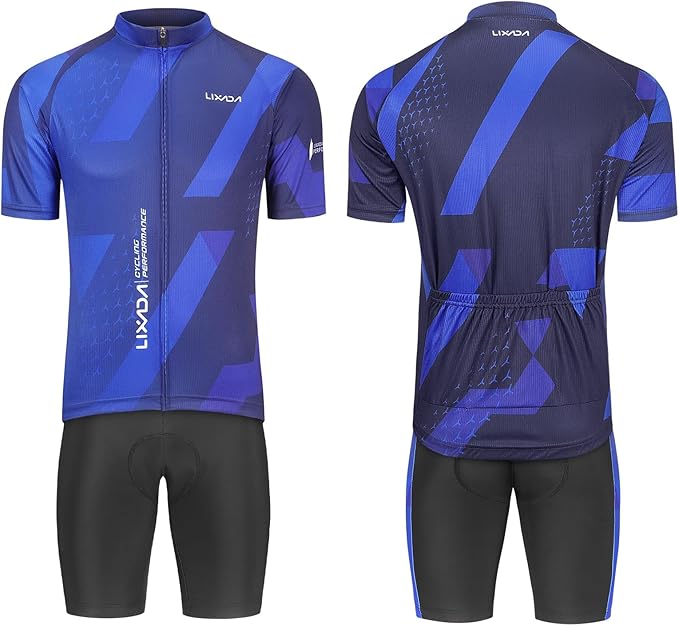 Lixada Men's Cycling Jersey Short Sleeve with Padded Shorts Quick-Dry Summer Short Bike Clothing Bicycle Shirts Pants Set