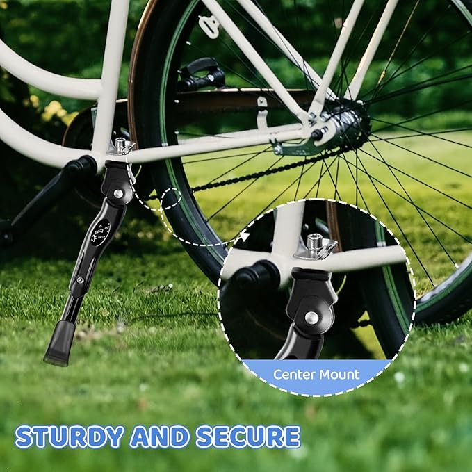 Adjustable Kickstand for Kids Bike, Bike Kickstand Center Mount for 16 18 20 Inch Kids Bikes, Aluminum Alloy Durable Bicycle Kickstand Bike Accessories for Kids, Black