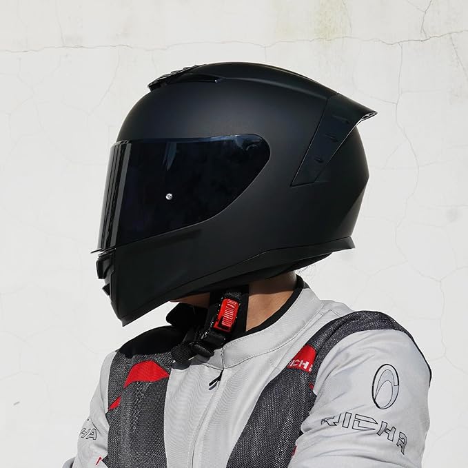 Full Face Motorcycle Helmet,Helmets for Adults Motorcycle, MG611 Motorbike Racing Street Bike Helmets with Black Visor for Men Women,DOT Approved (Matte Black-B, S)