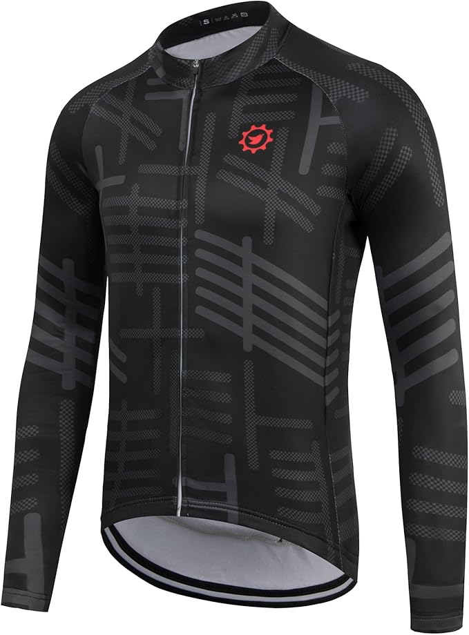 GCRFL Men's Cycling Jersey Long Sleeve Biking Shirt with 3+1 Zipper Pocket Breathable Quick Dry Bicycle Jersey