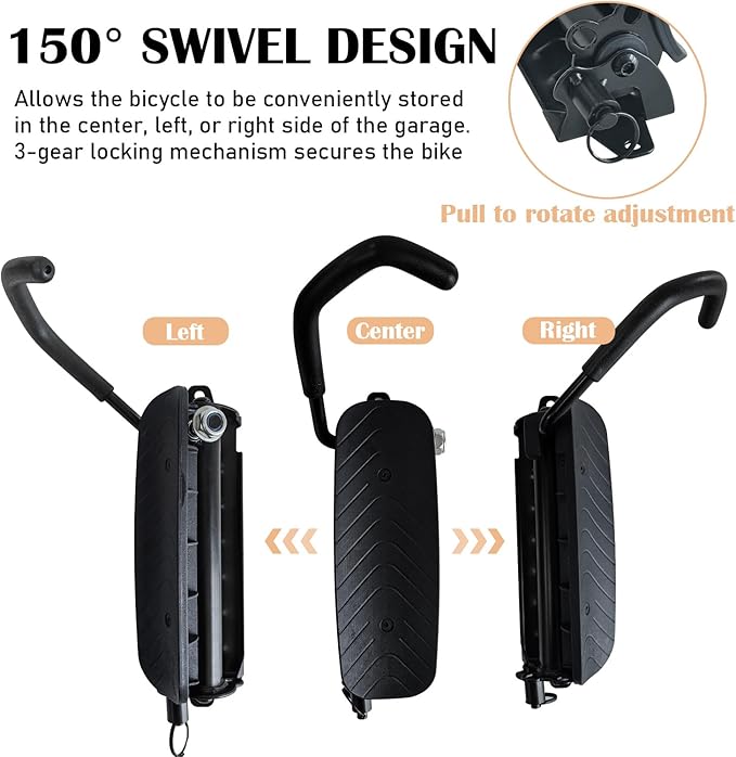Swivel Bike Rack Wall Mount, Vertical Bike Hanger for Garage Organizer, Indoor Bike Storage Rack with Wheel Hook for Road, Mountain Bikes (1 Pack)