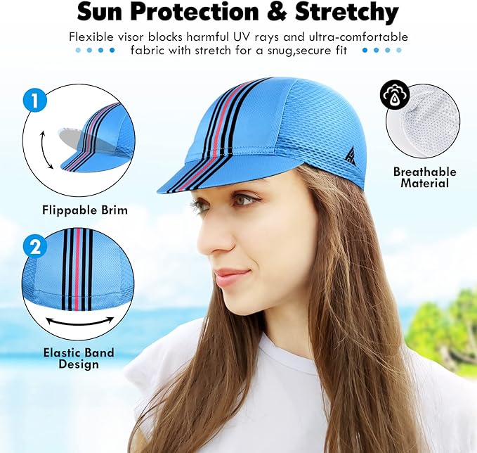 Hikenture Cycling Cap,Cooling Skull Cap Bike Hat with Sun Visor, Summer Breathable Helmet Liner Biking Cap for Men Women