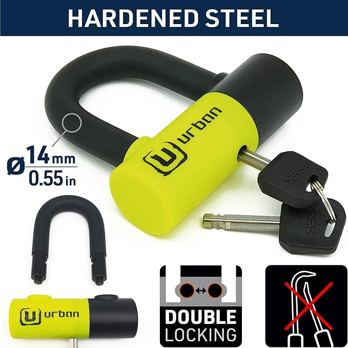Urban UR59120 Mini U Lock with Chain Loop 120 cm/3.9ft, Dual Function Safer & Lighter for Motorcycle Disc Lock, High Security Double Locking, Universal Anti Theft for Motorcycle, Scooter, Bicycle