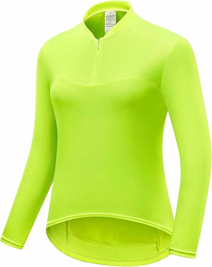qualidyne Women’s Cycling Jersey Long Sleeve, Quick Dry Breathable Bike Shirt with Rear Pockets for Road & MTB