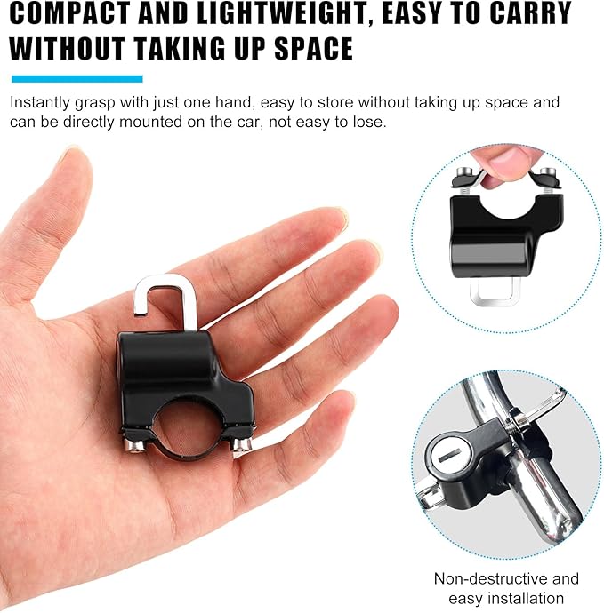 Motorcycle Helmet Anti-Theft Lock, Motorbike and Bicycle Helmet Safety Lock with Two Keys, Handlebar Mounting Tamper-Proof Helmet Security Lock, Motorcycle Accessories (Black+Red)