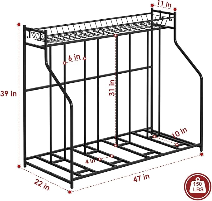 4 Bike Stand, Bike Rack Garage with Storage Rack, Bicycle Stand for Garage Organizer, Indoor Sporting Gear Storage Station for Mountain/Road/Hybrid & Fat Tire Bike