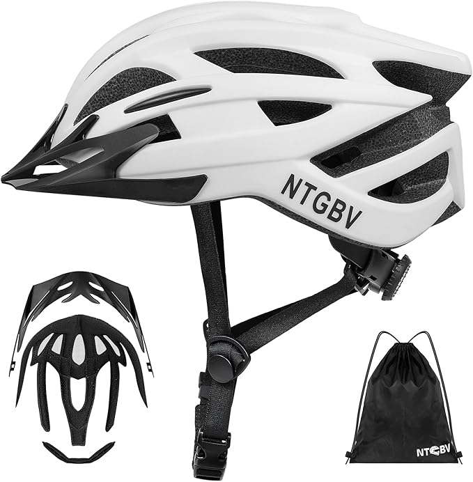 Adult Bike Helmet for Men/Women with Helmet Bag 2 Removable Moisture-Wicking Liners & Visors Lightweight Shockproof Adjustable Design CPSC 1203 & EN 1078 Safety Certified for Road/Commute/MTB