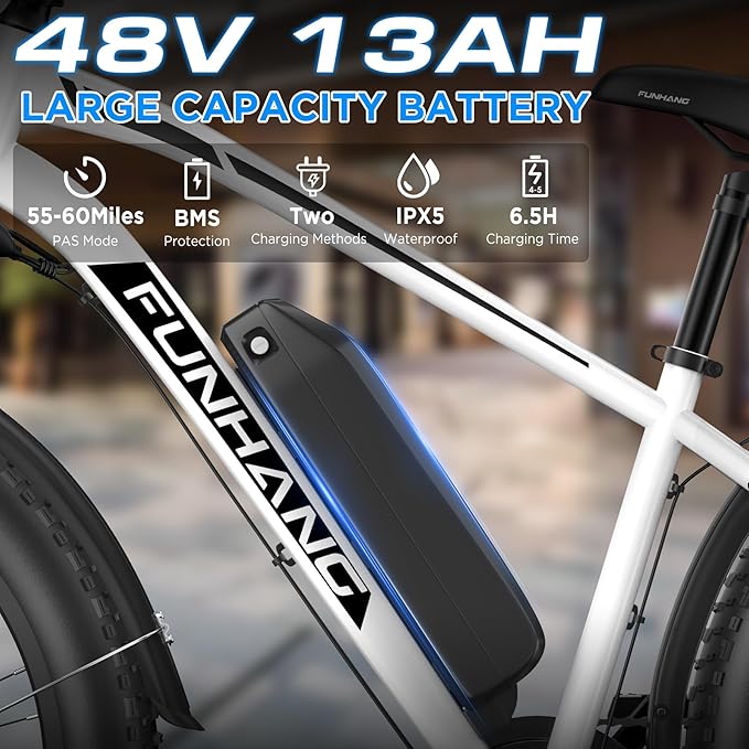 Electric Bike for Adults, 1000W Peak Ebike, 25MPH 60Miles Electric Mountain Bike, 26" Fat Tire Electric Bicycle with 48V 13AH Battery, Front Suspension,7 Speed, Rear Rack, UL 2849 Certified