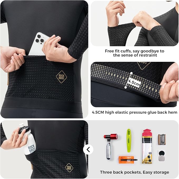 ROCKBROS Men's Cycling Jersey Long Sleeve Shirt Bike Jersey Men with Full Zipper Pocket Quick Dry