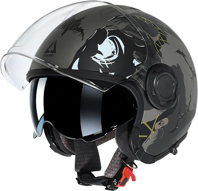 TRIANGLE Full Face Motorcycle Helmets,Off-Road Motocross Helmet for Men & Women,Dual Visor with Internal Tinted Sunshield,Open Face 3/4 Adult Racing Helmet DOT Approved(XXL)