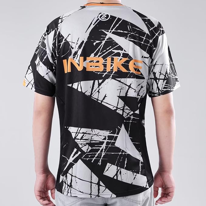 INBIKE Men's Mountain Bike Jersey, Moisture Wicking Short Sleeve Cycling Shirts, Quick Dry Breathable Bicycle Tops for Biking