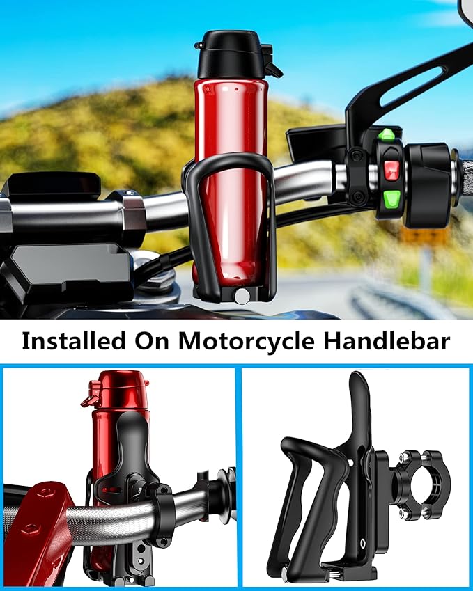 KEWIG Bicycle Water Bottle Holder for Bike & Motorcycle, Adjustable Bike Water Bottle Cages Fit for Diameter 2'' - 3'' Cup, Compatible with Handlebars or Tubes 20mm to 35mm in Diameter