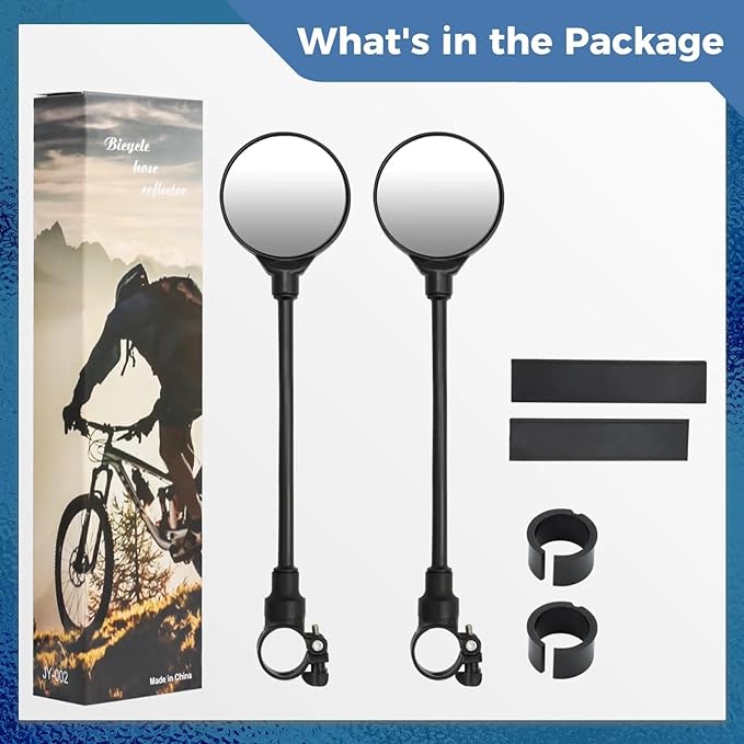 2PCS Bike Mirror Rear View Mirror 360°Rotatable Bicycle Mirrors for Handlebars,Adjustable Handlebar Wide Angle Safety Mirror for Mountain Road Bike E-bike