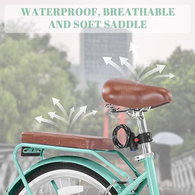 24/26 Inch Foldable Beach Cruiser Bike for Womens, 7 Speed Womens Bike with Basket and Coffee Cup, Commuting Bicycles for Women, Lightweight Complete Cruiser Bikes Bicycle for Ladies Adults