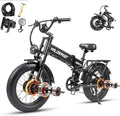 Wildeway Dual Motor 20" Fat Tire Electric Bike 2300W 20Ah Removable Battery 28 MPH Folding Ebike Off Road Mountain Full Suspension Long Range Foldable Electric Bicycle for Adults Men 2 Seat