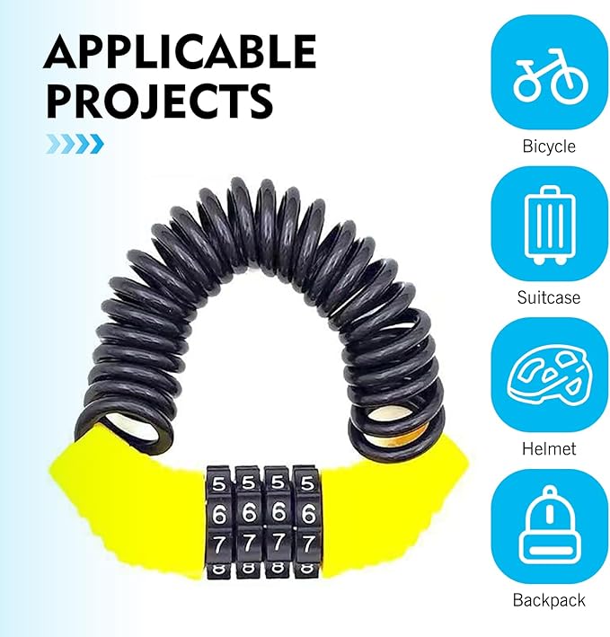 Motorcycle Helmet Lock, Four-Digit Code Portable Anti-Theft Combination Lock, Retractable to 59" Chain for Cabinet Luggage Stroller Bicycle, Heavy Duty Caribeaner Design (Yellow)