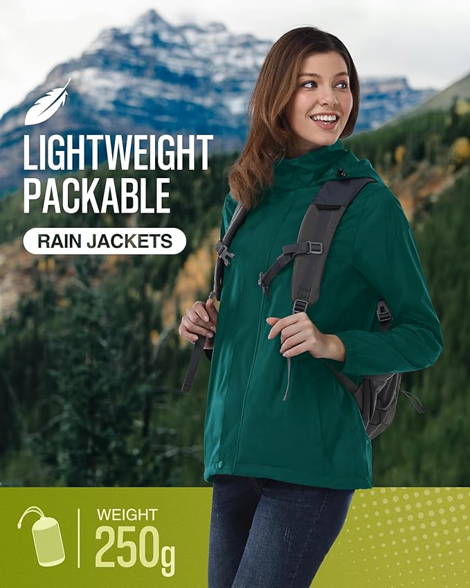 33,000ft Women's Rain Jacket Waterproof Lightweight Packable Raincoat with Hood for Golf Hiking Travel Windbreaker