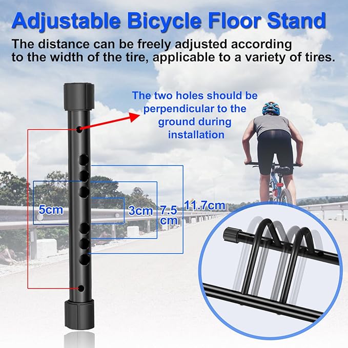 HOMEE Bicycle Floor Stand, Adjustable Bike Rack for Garage, Steel Cycling Storage Organizer for Indoor Outdoor Home, Bicycle Holder for Mountain and Road Bike, Black