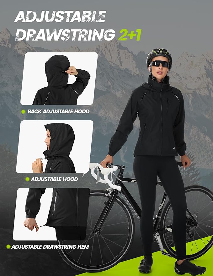 Nepest Womens Cycling Rain Jackets Lightweight Waterproof Biking Running Windbreaker UPF 50+ Reflective Packable Hooded