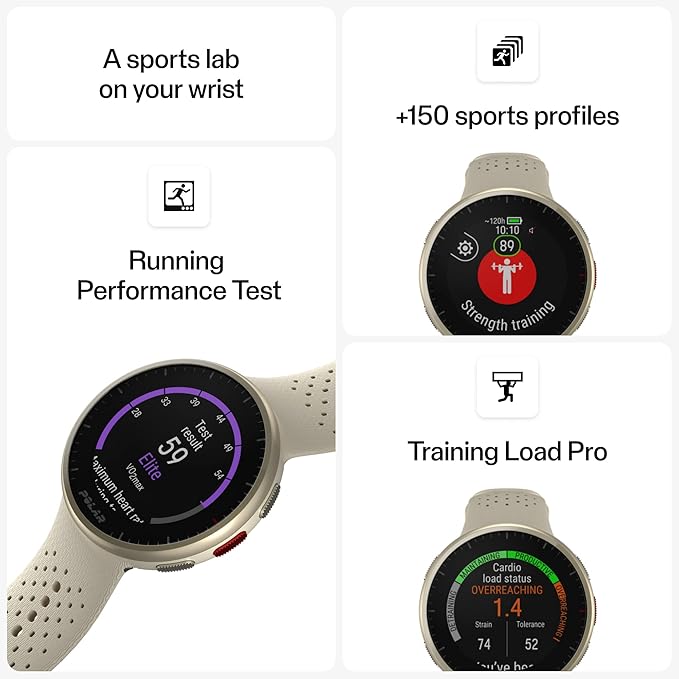 POLAR Pacer Pro Advanced Ultra-Light GPS Fitness Tracker Smartwatch for Runners with Training Program & Recovery Tools; S-L, for Men or Women, Champagne Gold