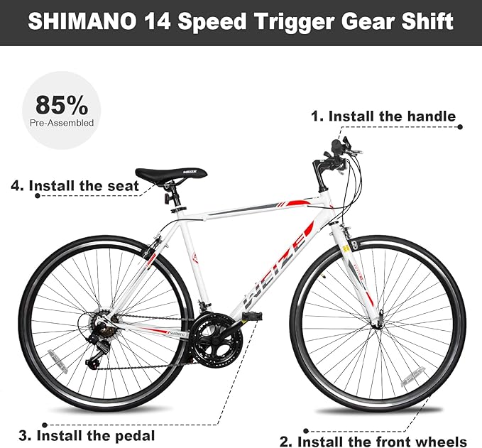 WEIZE 700C Hybrid Bike for Adults, 14 Speed Road Bike, City Commuter Bicycle with Caliper Brakes, High-Carbon Steel Racing Adult Bike, Urban Adult Bicycle for Men and Women
