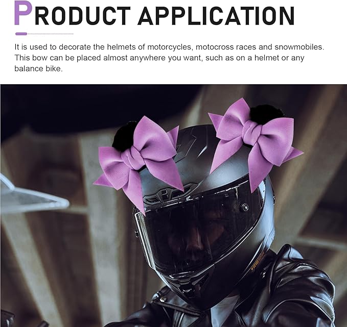 2 PCS Bow Cat Ears Helmet Decorations, Cute Plush Cat Ears Helmet Decor, Fun Detachable Decorative Accessories for Helmets, Universal for Motorcycle Bicycle Scooter Helmets (Purple)