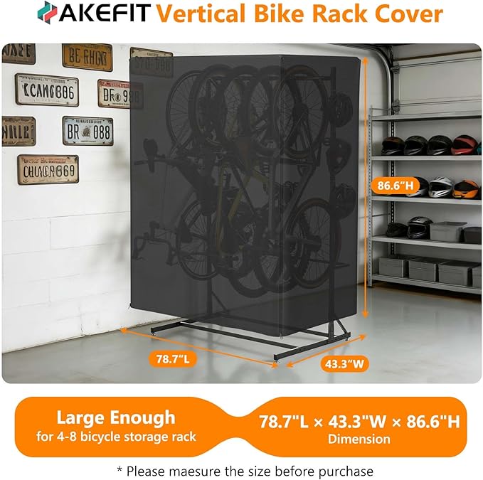 Vertical Bike Rack Cover,Fits 5-8 Bicycle Storage Rack,Bike Covers Outdoor Storage Waterproof,Dustproof Bicycle Cover,Black
