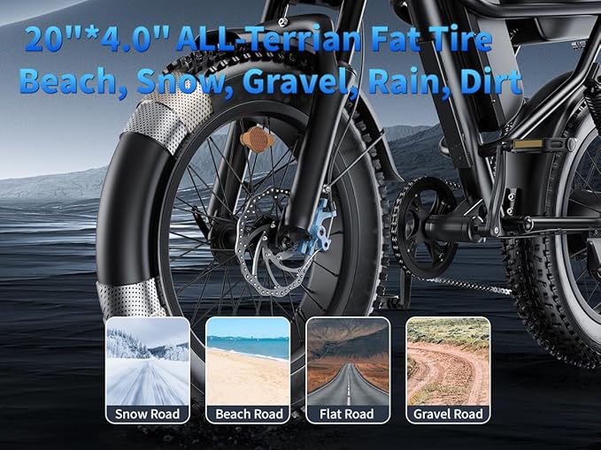 1000W Peak Motor Electric Bike for Adults, 20MPH & 65-Mile Range, 48V 15.6Ah Removable Battery Electric Dirt Bike, with 3 Riding Modes, Dual Suspension Ebike, 20" Fat Tire E-Bike for All-Terrain
