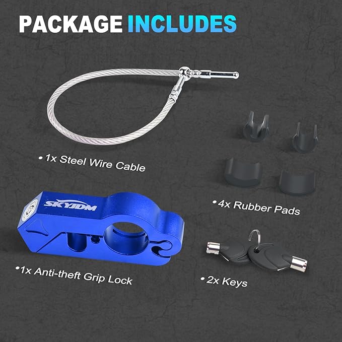 Motorcycle Locks, Brake & Helmet Lock Anti-Theft Grip Lock Combo for All Motorcycle Bike ATV Scooter with Handlebar Diameters Within 1.3-1.5 Inches (Blue)