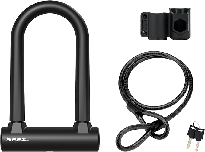 Heavy-Duty U Lock for Bike & E-Bike – Anti Bolt Cutter Steel Bike Lock with Frame Mount, Secure Urban Commuter Bicycle Lock, Includes Steel Cable for Wheel Security