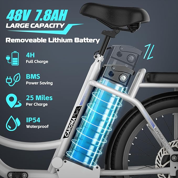 Caroma Peak 500W/800W/1200W Electric Scooter with Seat, 20" Fat Tire Electric Bike with 48V Removable Battery, Up to 30Miles & 20MPH, Adult Scooter for Commuting with Basket&Adjustable Seat
